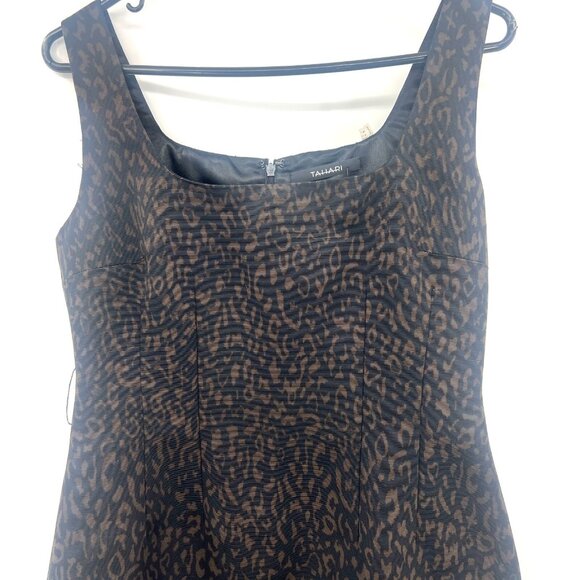 NWT Tahari Black Brown Leopard Print Pencil Dress Women's Size 4 - Picture 2 of 8